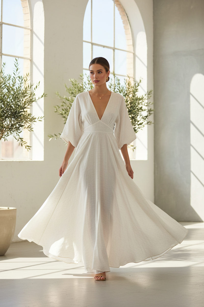 Elegante Frau mit atmungsaktivem Kleid